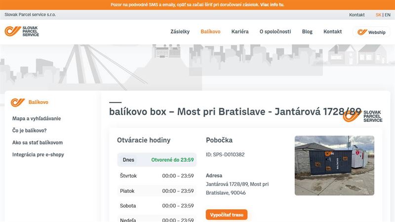 balíkovo box – Most pri Bratislave - Jantárová 1728/89
