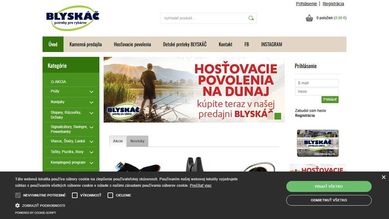 Blyskáč - potreby pre rybárov