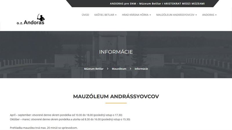 Mauzóleum Andrássyovcov - informačné centrum
